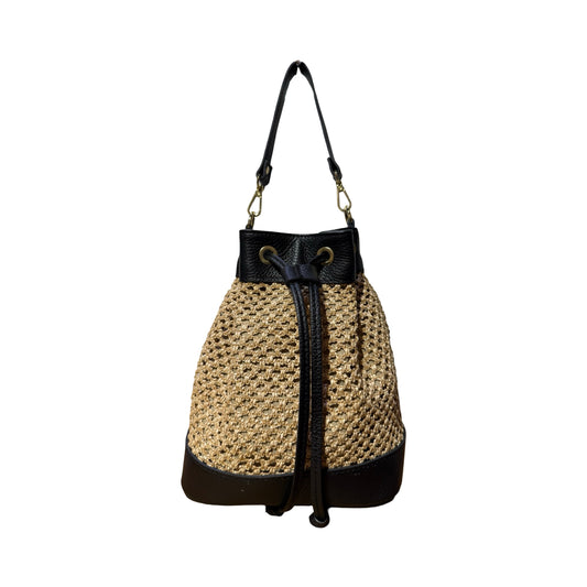 SAC SEAU RAPHIA GARNI CUIR SOLEA