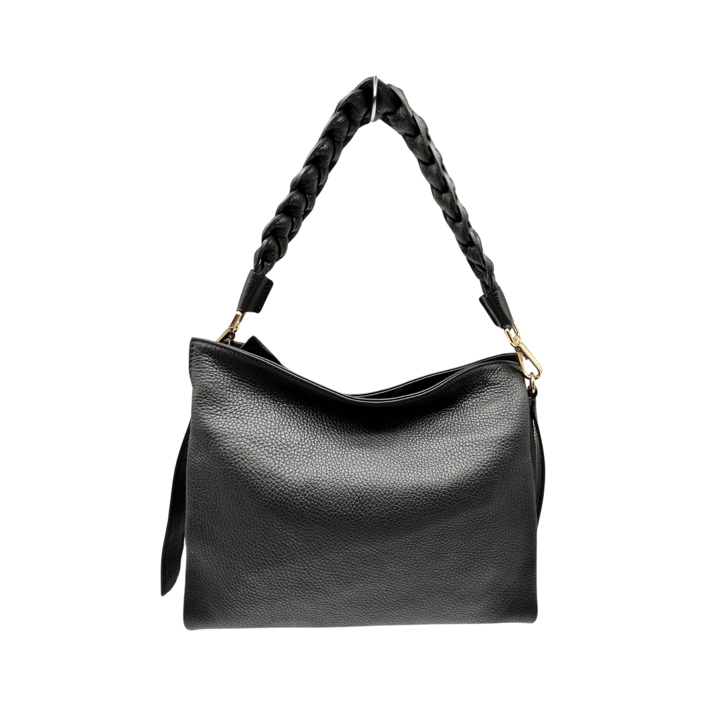 NATHALIE GRAINED LEATHER SHOULDER BAG BLACK