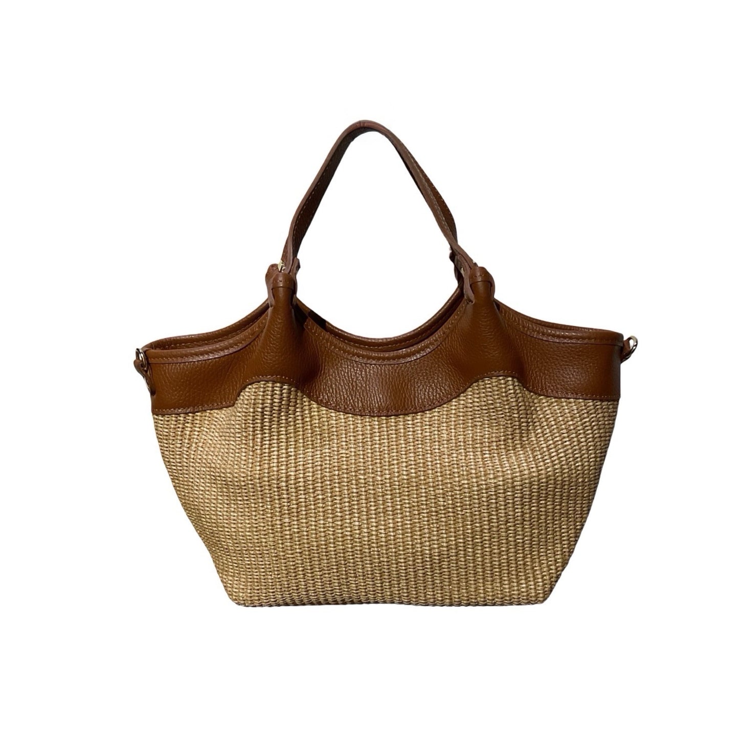 SAC A MAIN RAPHIA GARNI CUIR OLGA MEDIUM