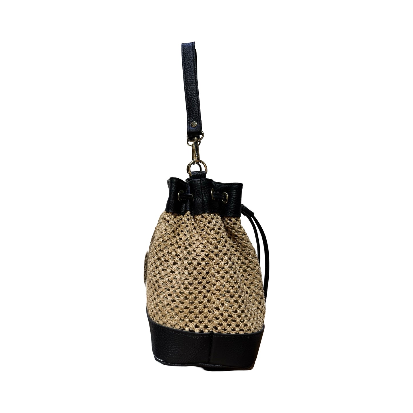 SAC SEAU RAPHIA GARNI CUIR SOLEA