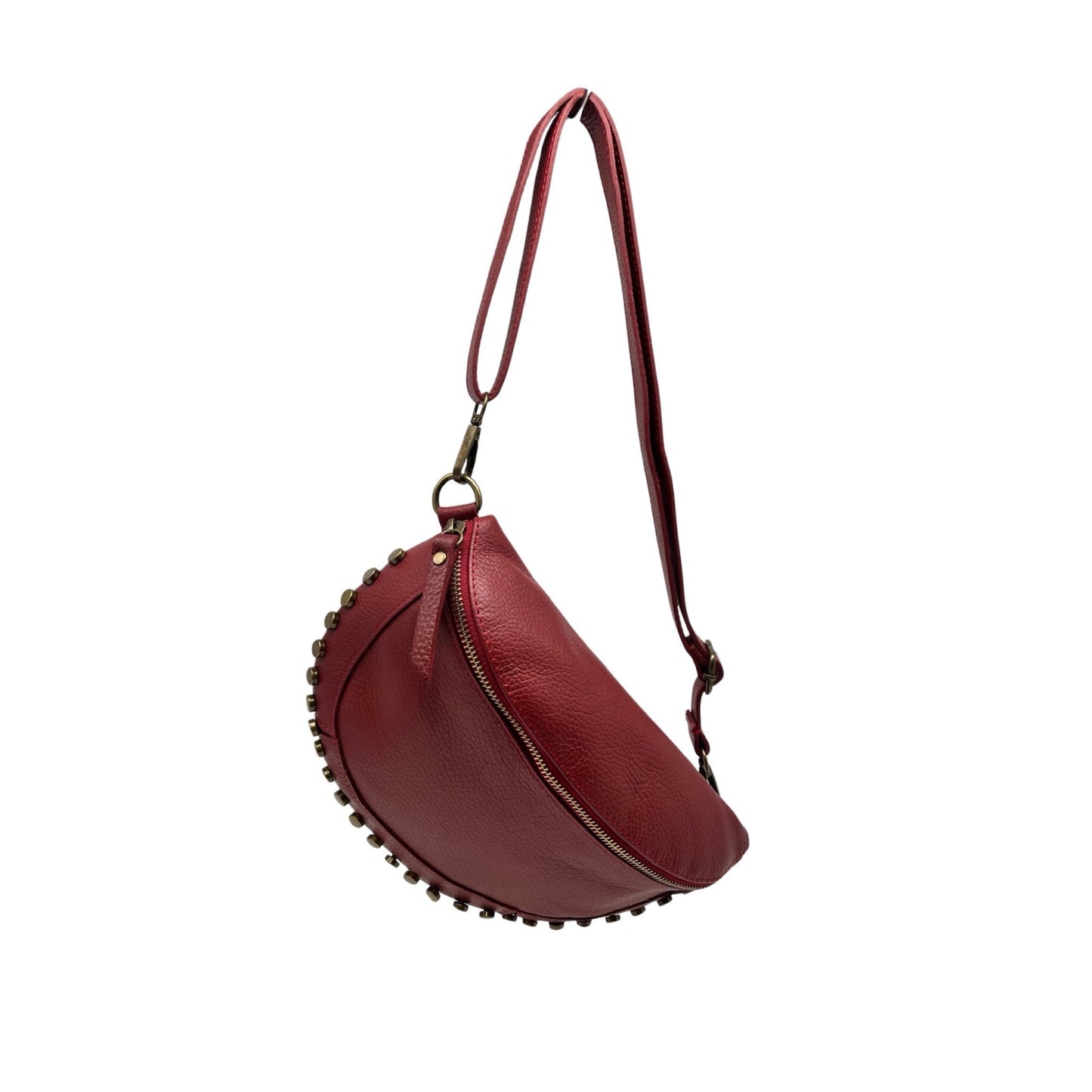 SAC BANANE CUIR GRAINE  CLOUTE