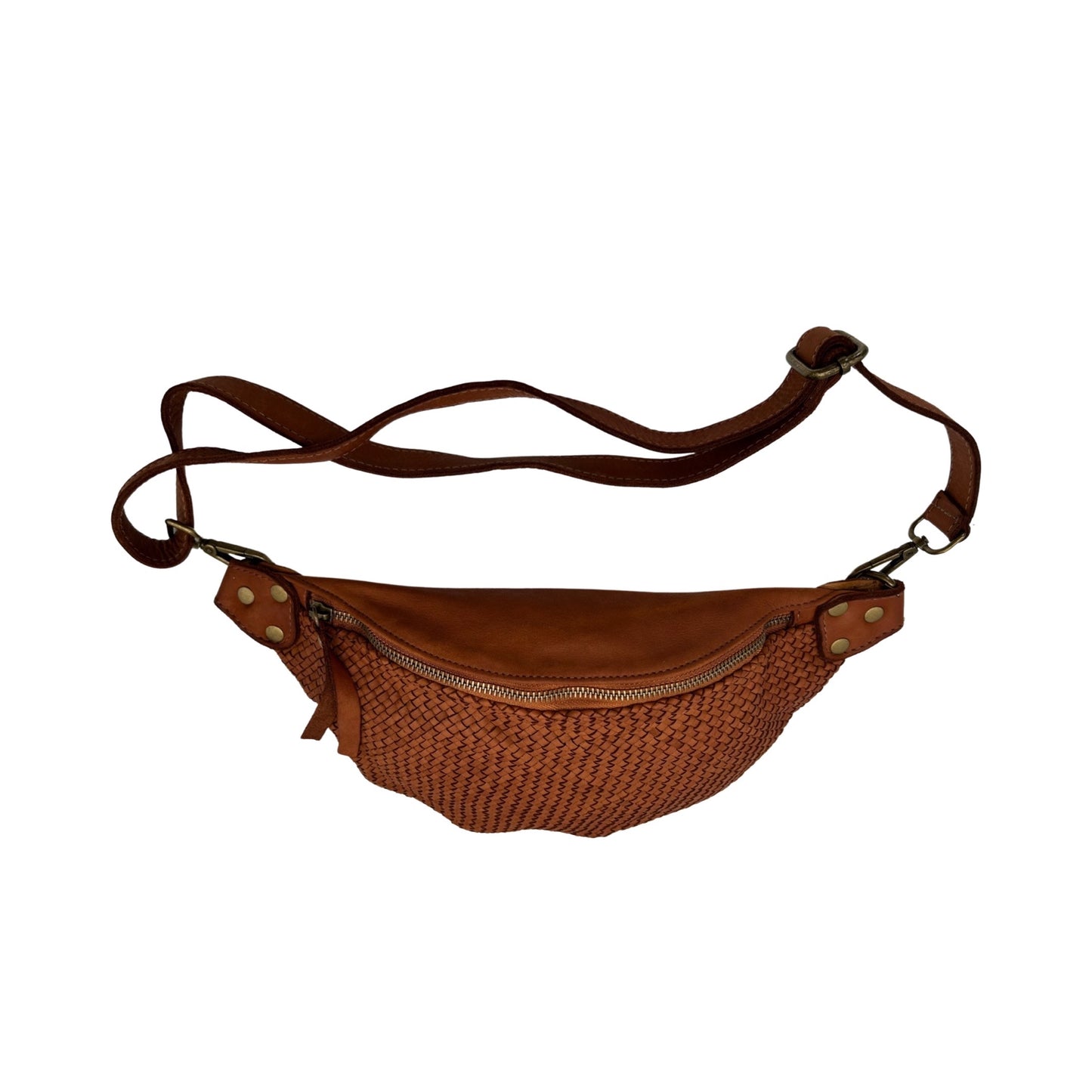 LUNA CAMEL BRAIDED WASHED LEATHER BELT BAG