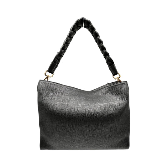 NATHALIE GRAINED LEATHER SHOULDER BAG BLACK