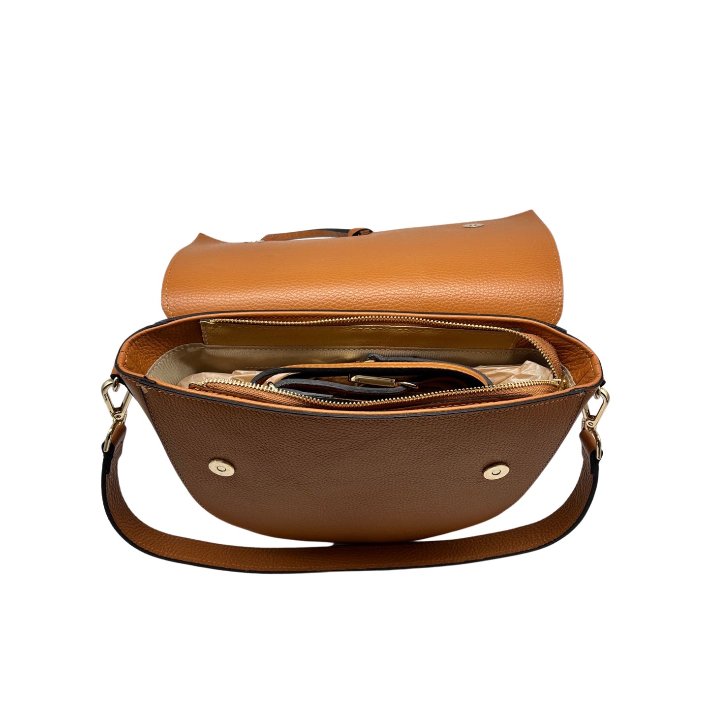 IVANA CAMEL GRAINED LEATHER SHOULDER BAG