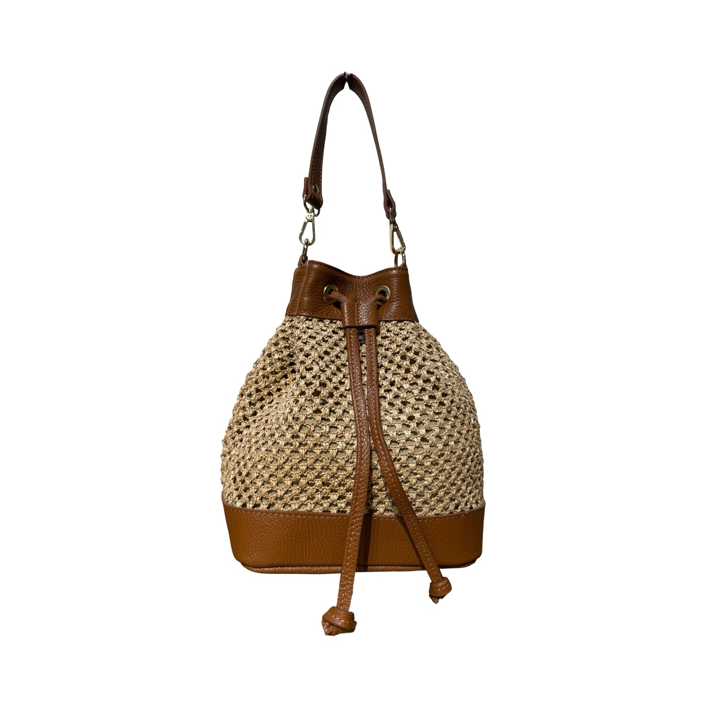 SAC SEAU RAPHIA GARNI CUIR SOLEA