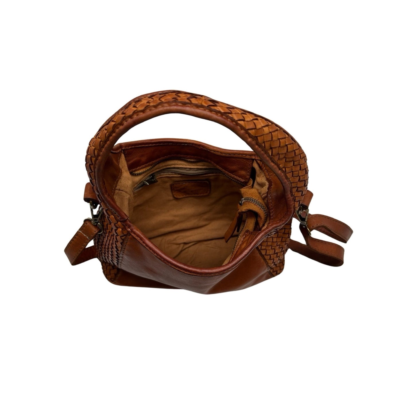 SAC A MAIN TRESSE COTE CUIR WASHED BLANCA