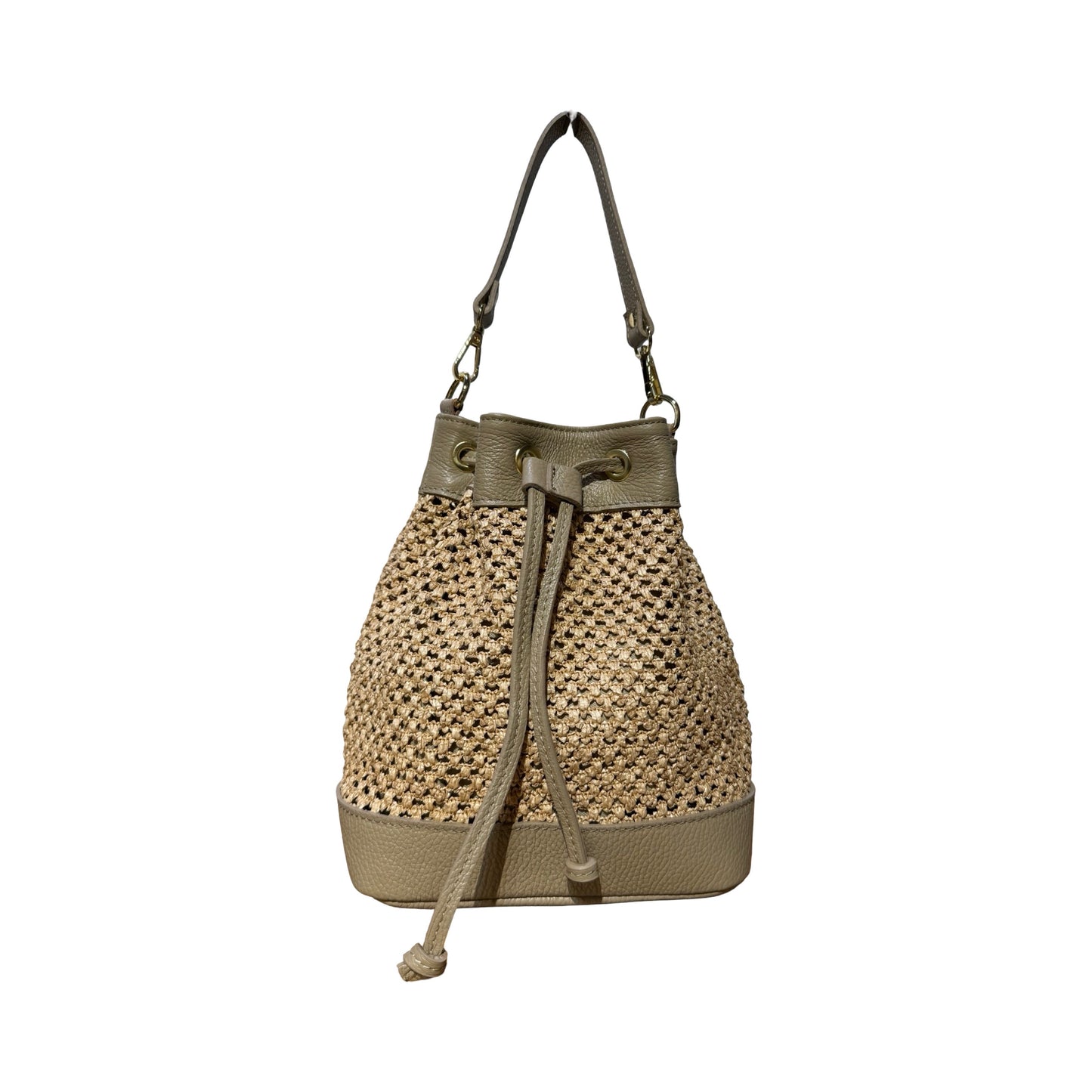 SAC SEAU RAPHIA GARNI CUIR SOLEA