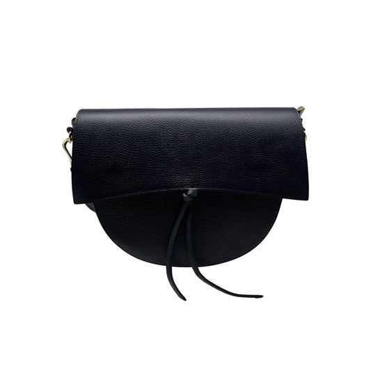 IVANA GRAINED LEATHER SHOULDER BAG NAVY BLUE