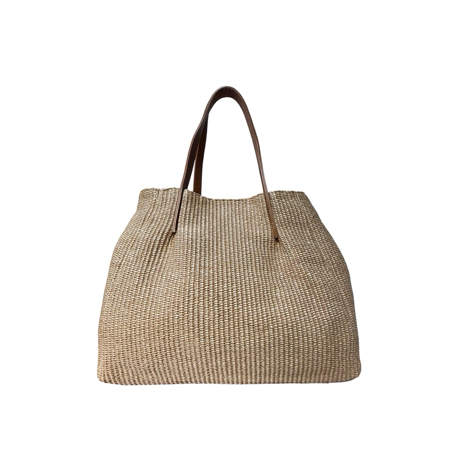 SAC A MAIN RAPHIA GARNI CUIR LARGE