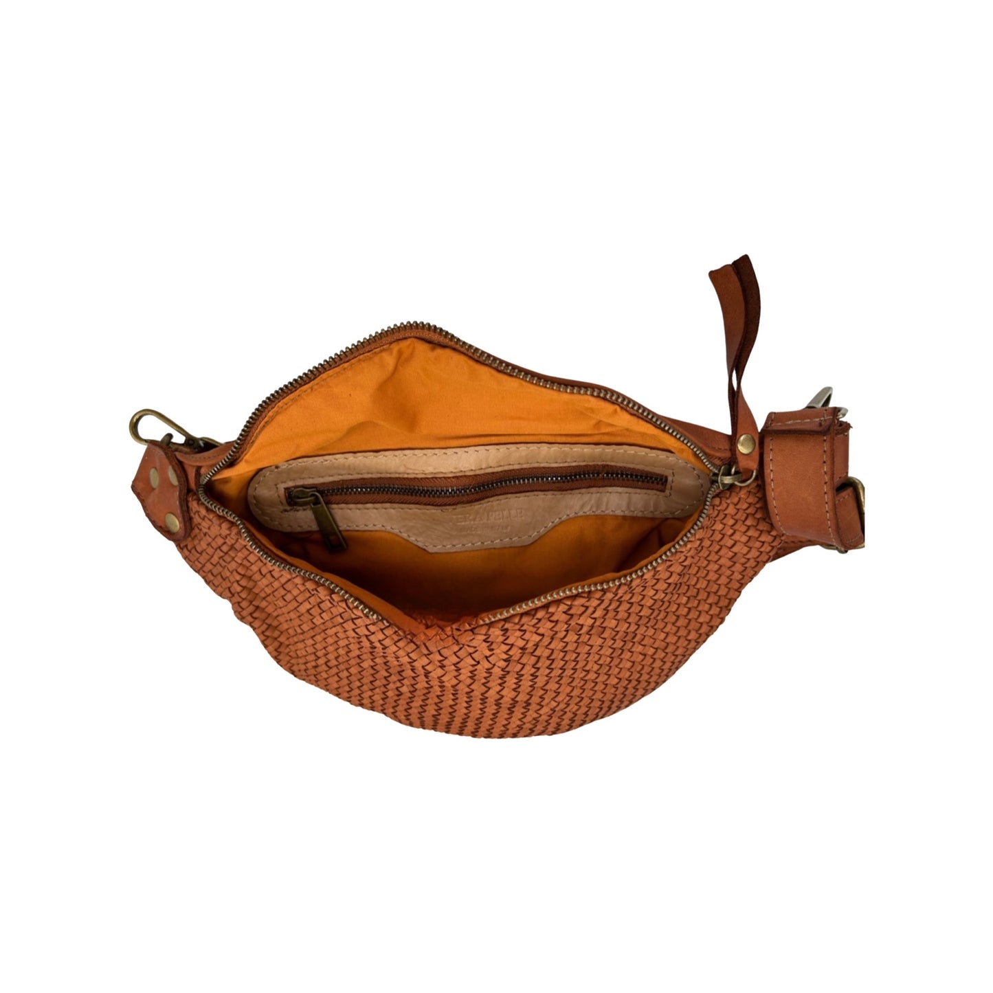 LUNA CAMEL BRAIDED WASHED LEATHER BELT BAG
