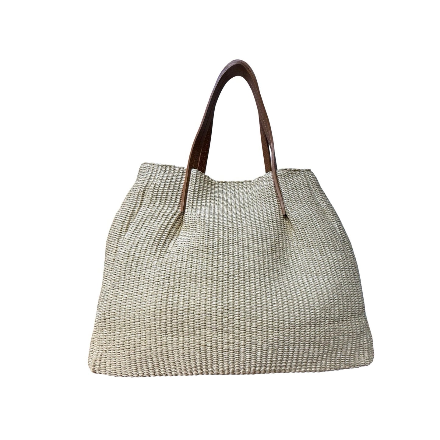 SAC A MAIN RAPHIA GARNI CUIR LARGE