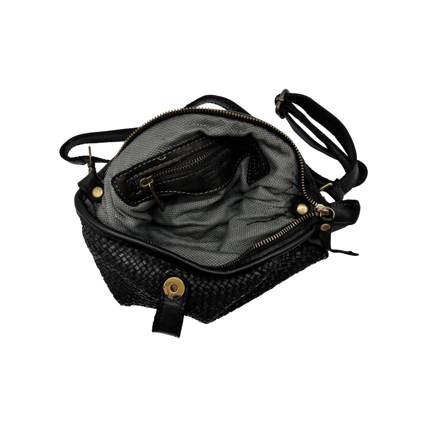 INES BLACK WASHED LEATHER POUCH BAG