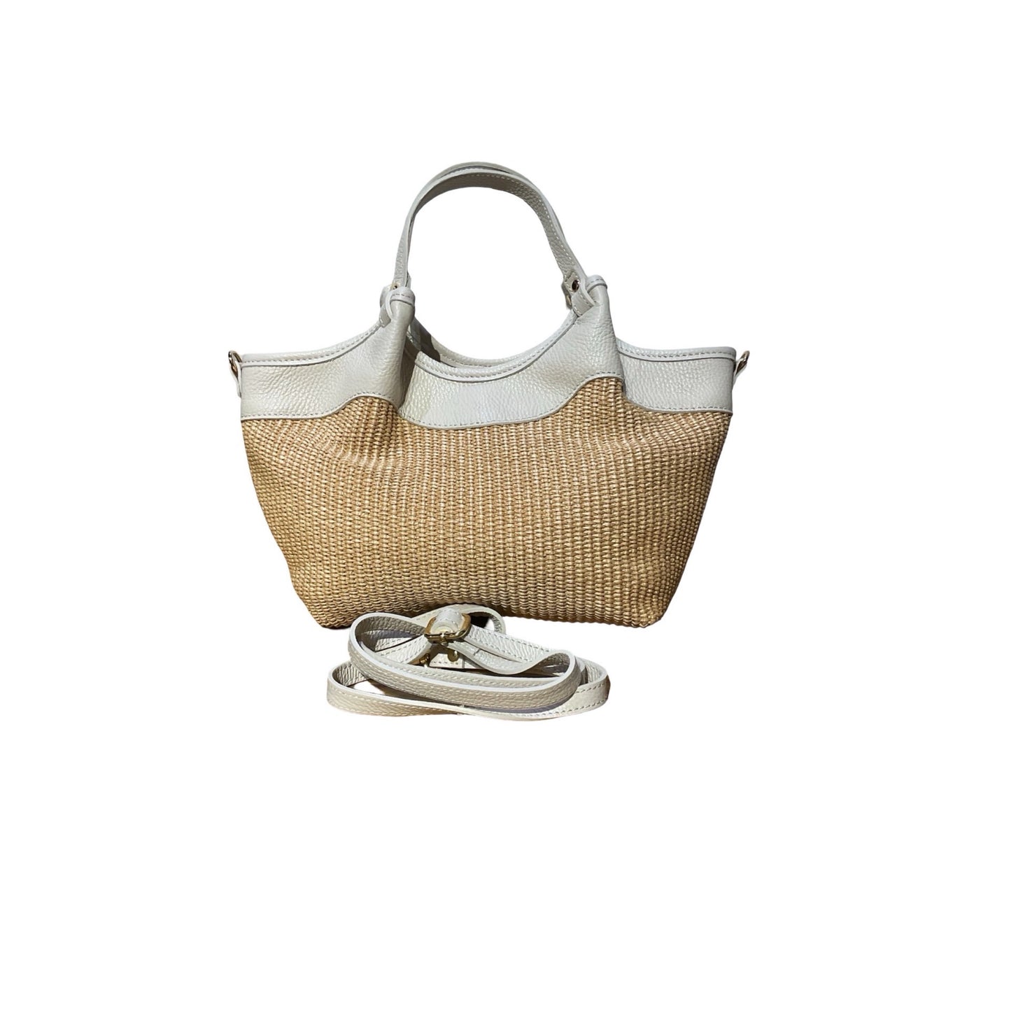 SAC A MAIN RAPHIA GARNI CUIR OLGA MEDIUM