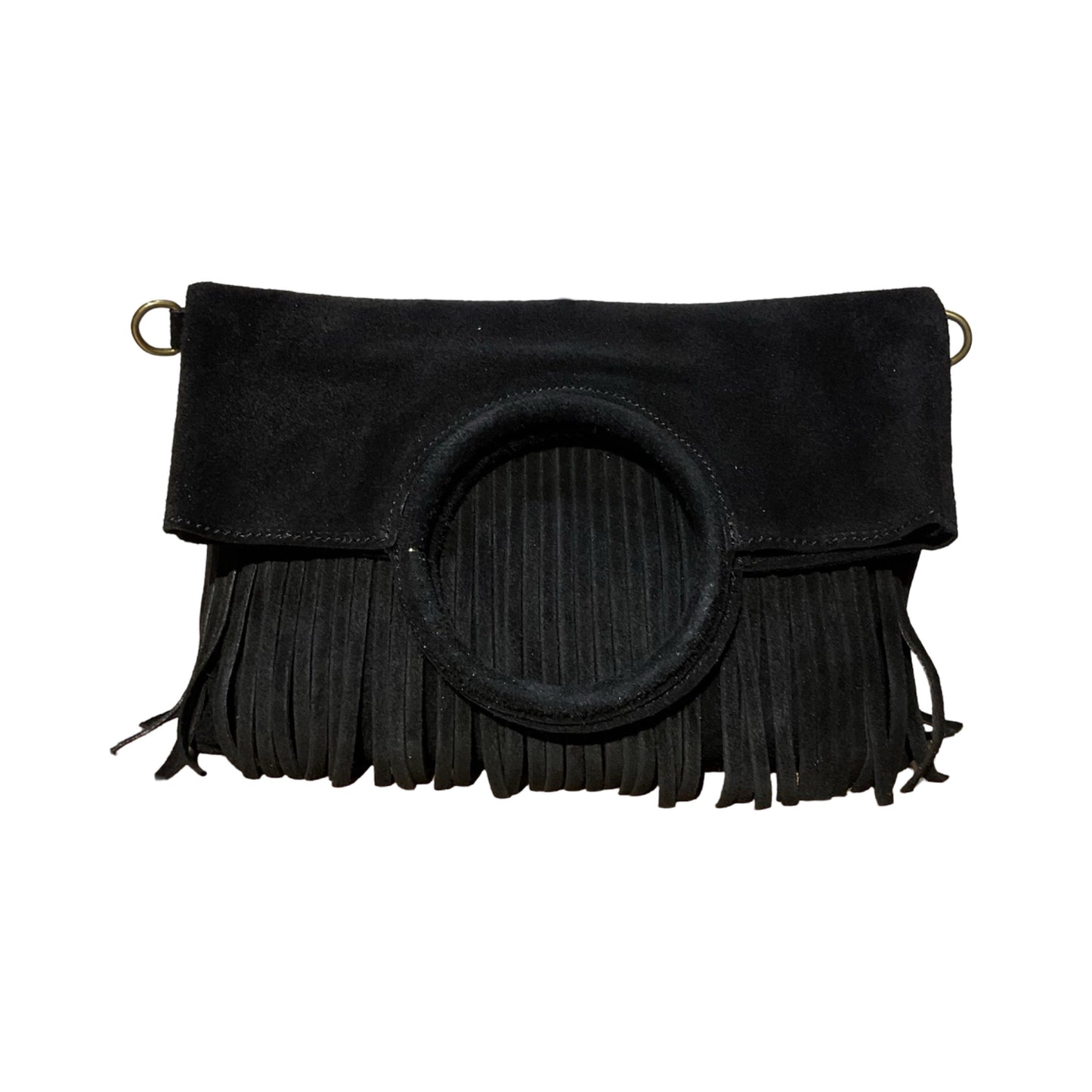SAC CUIR SUEDE FRANGE POIGNAT