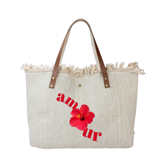 SAC COTTON GARNI CUIR AMOUR PRINT