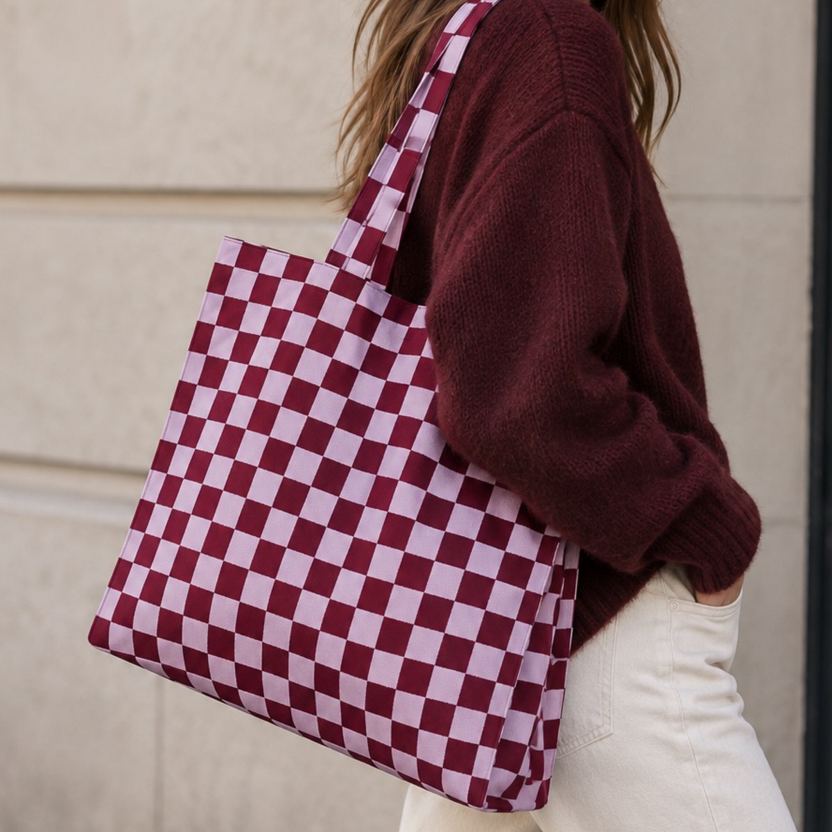 Sac cabas tricot damier