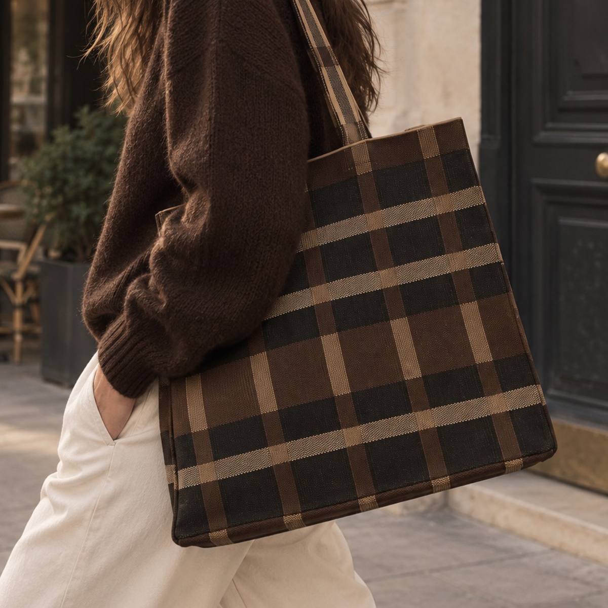 Sac cabas tricot tartan