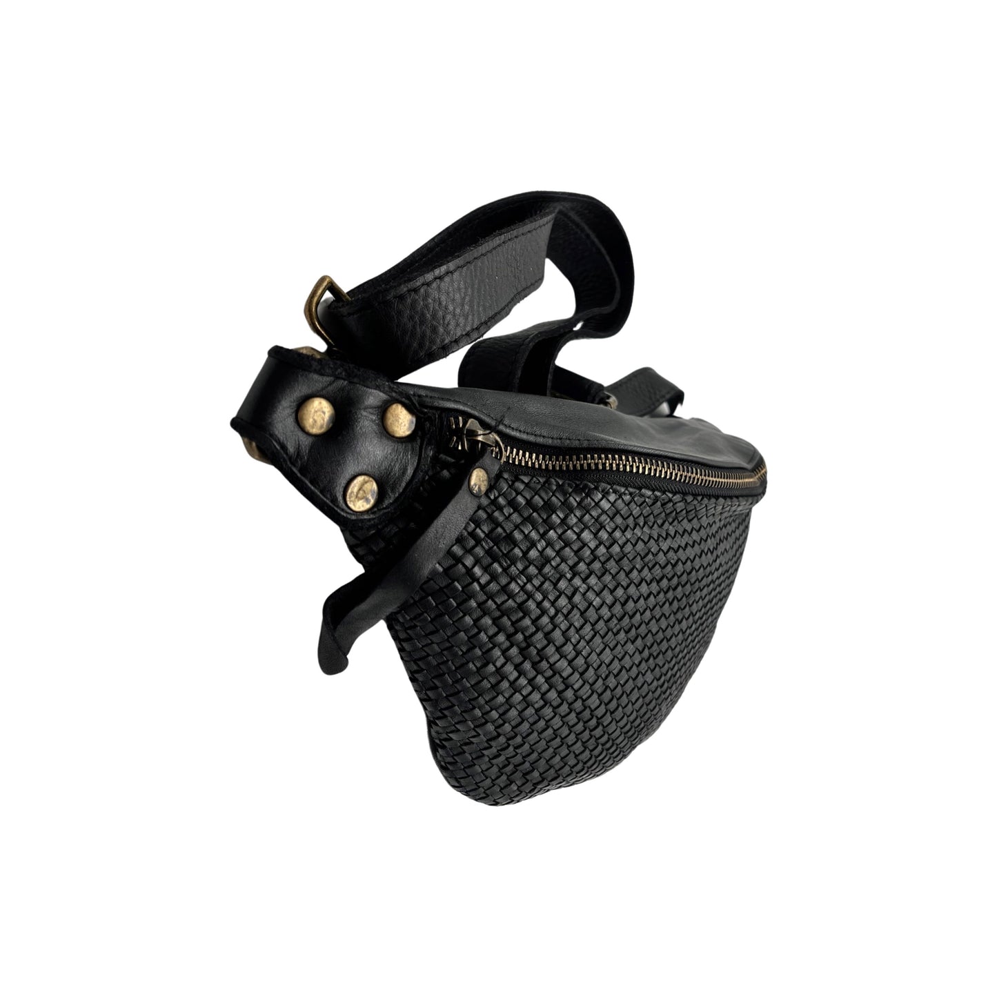 LUNA SCHWARZE GÜRTELTASCHE AUS GEFLOCHTENEM, GEWASCHTEM LEDER