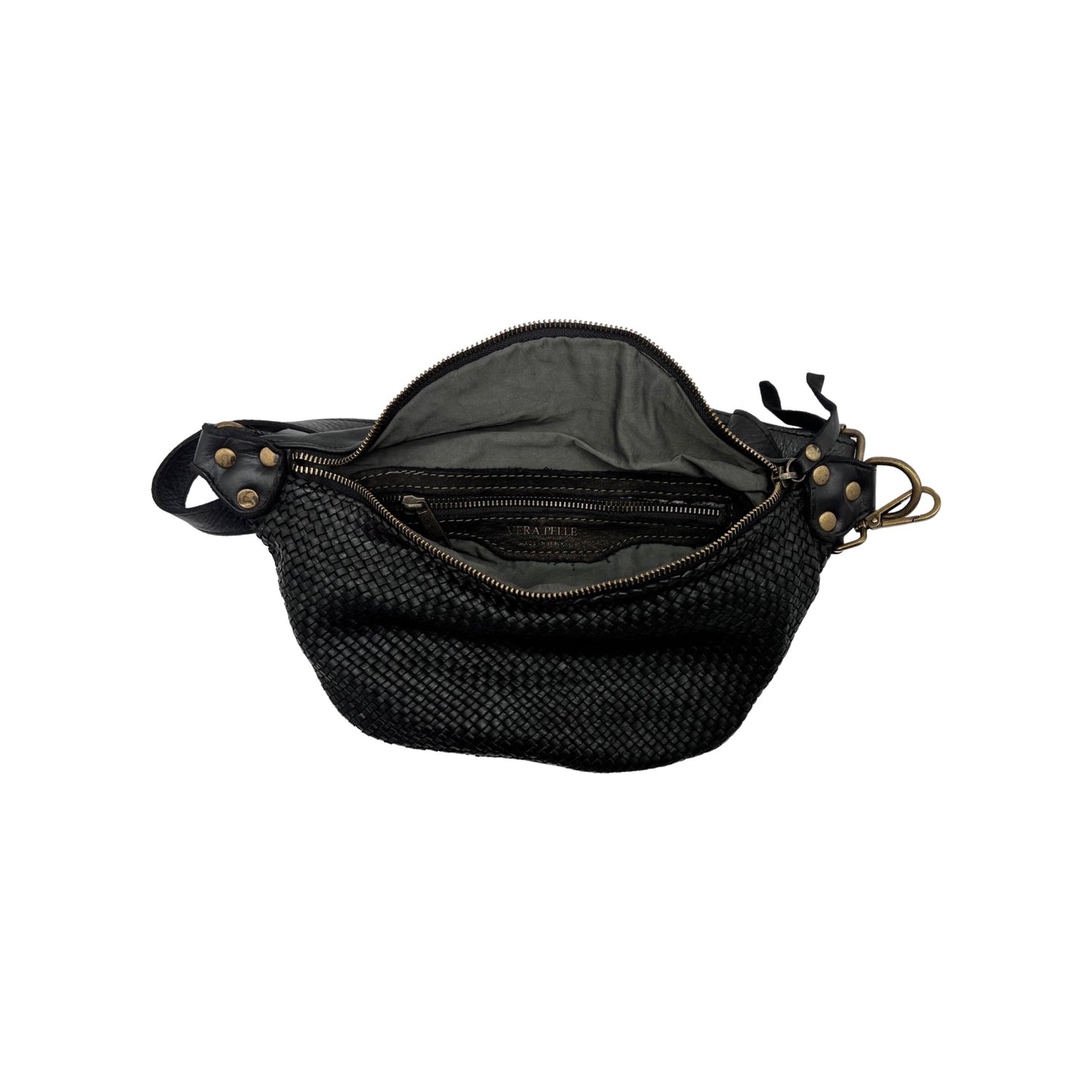 LUNA SCHWARZE GÜRTELTASCHE AUS GEFLOCHTENEM, GEWASCHTEM LEDER