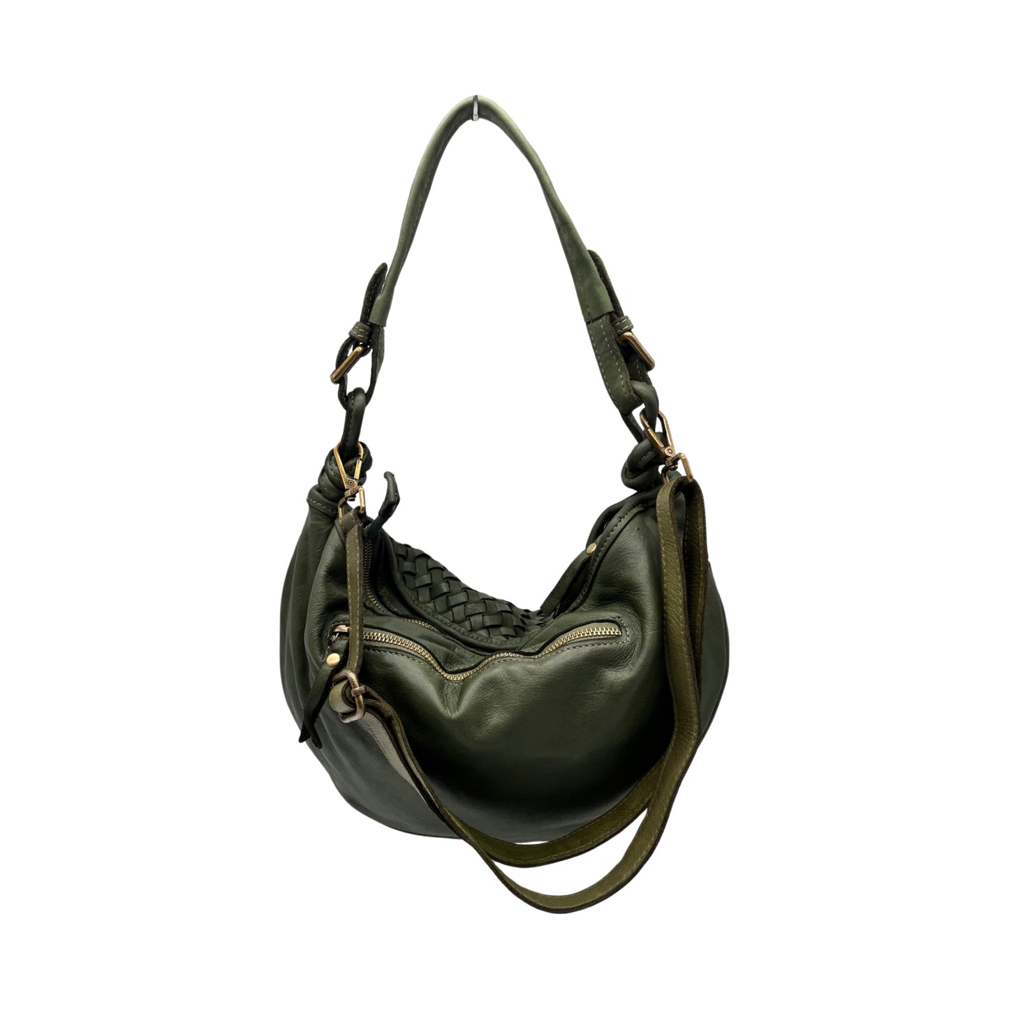 ALTEA GREEN BRAID WASHED LEATHER SHOULDER BAG