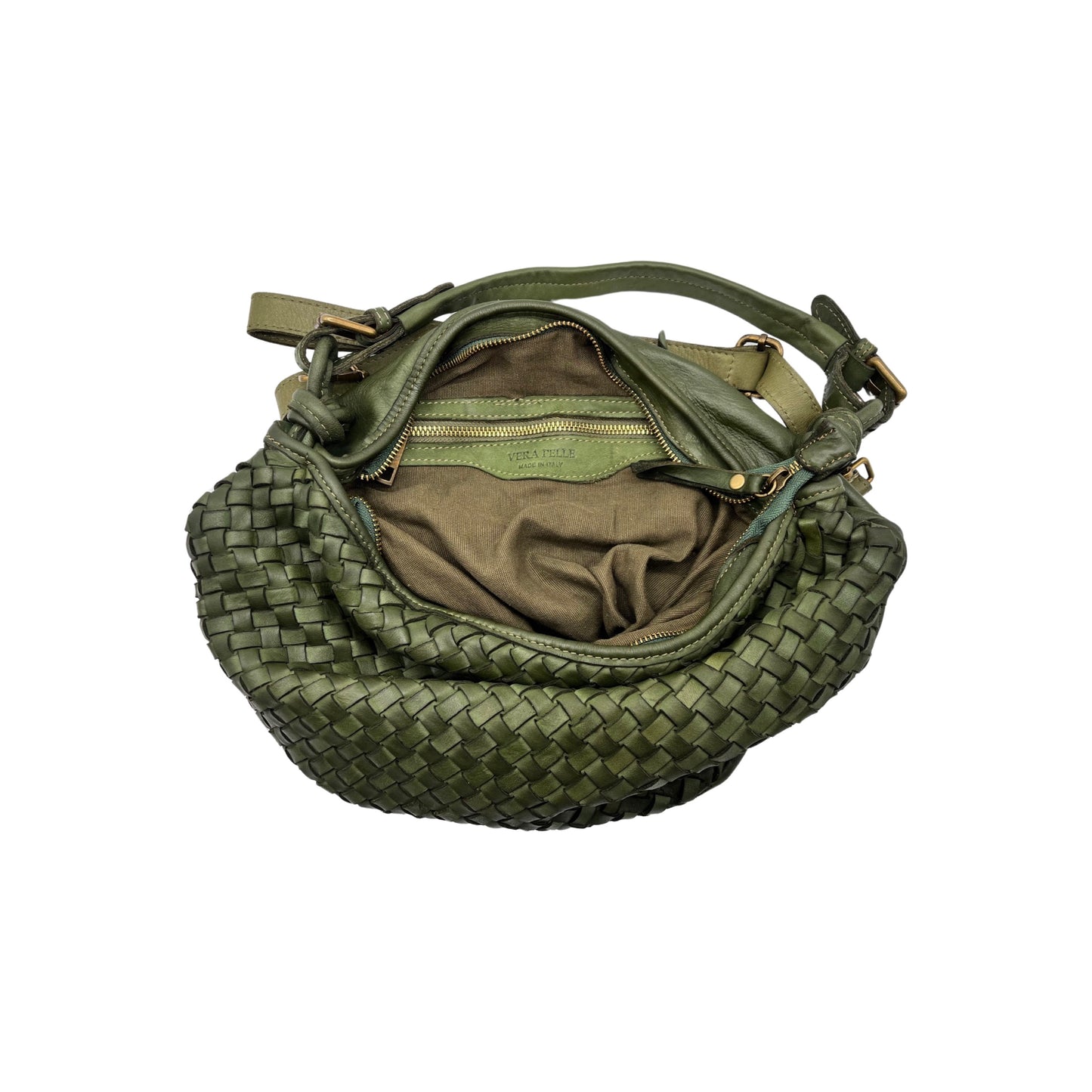 ALTEA GREEN BRAID WASHED LEATHER SHOULDER BAG