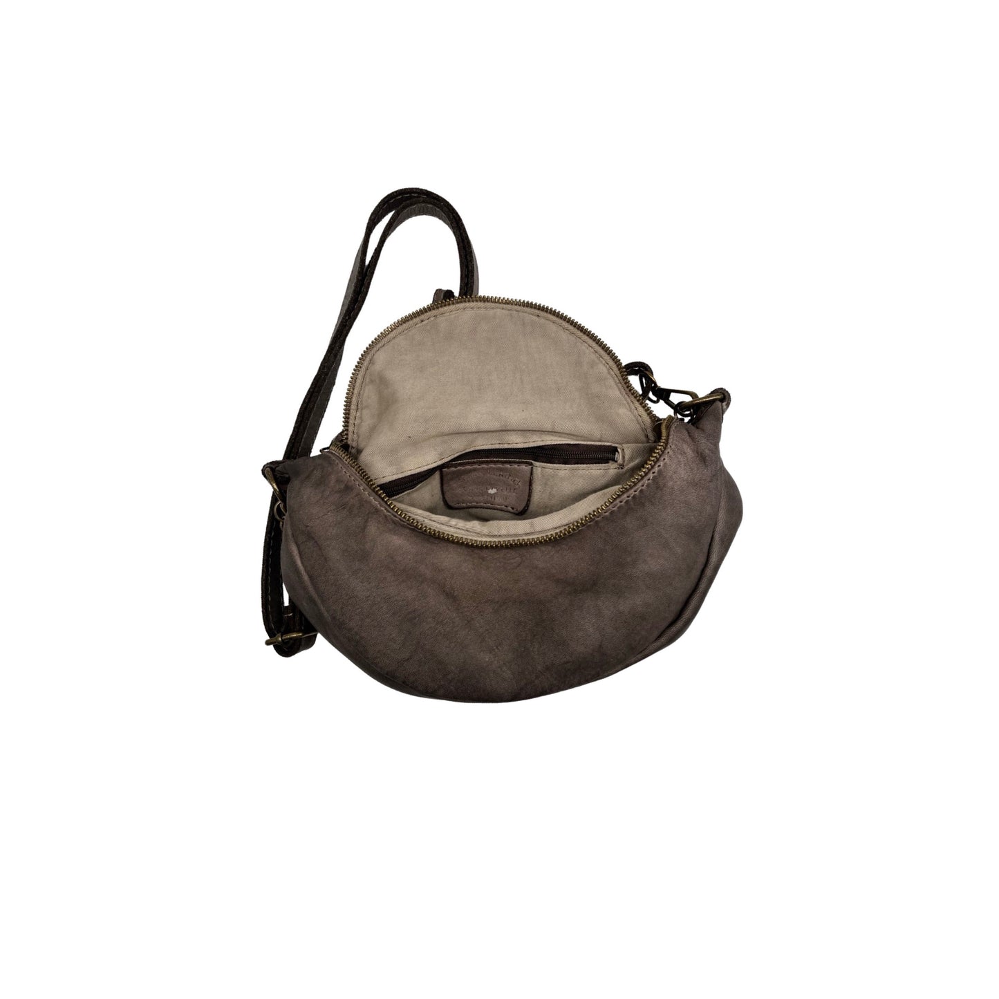 SAC BANANE CUIR WASHED LORRAINE TAUPE