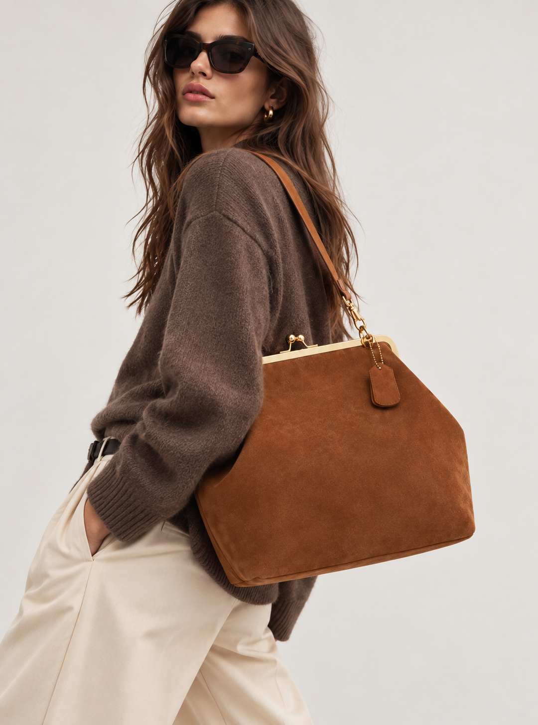 Sac Tissus Suède big Fermoir