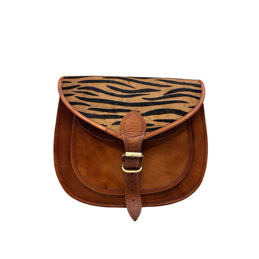 SAC BANDOULIERE CUIR  KALI 33CM FINITION ZEBRE