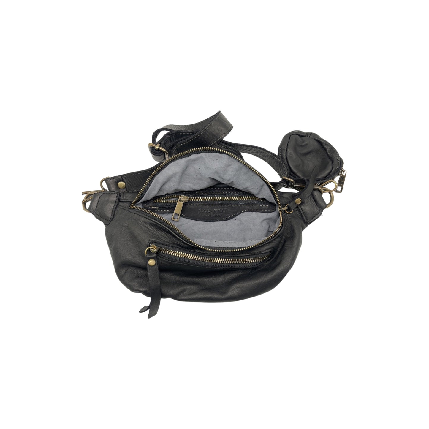 GIULIA S SCHWARZ GEWASCHENE LEDERGÜRTELTASCHE