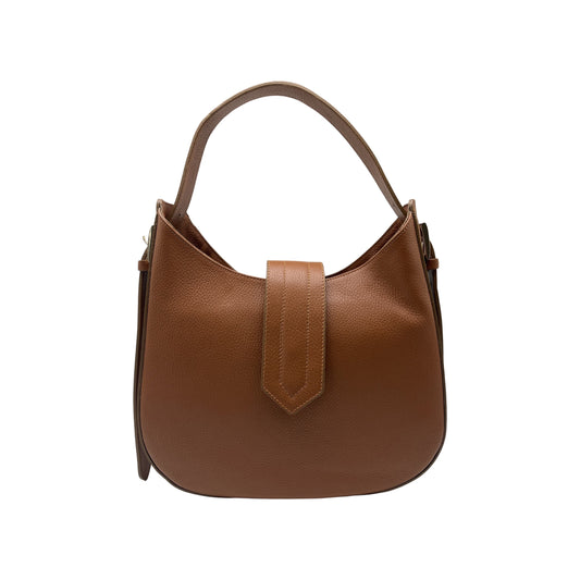 ERICA GRAINED LEATHER SHOULDER BAG CAMEL
