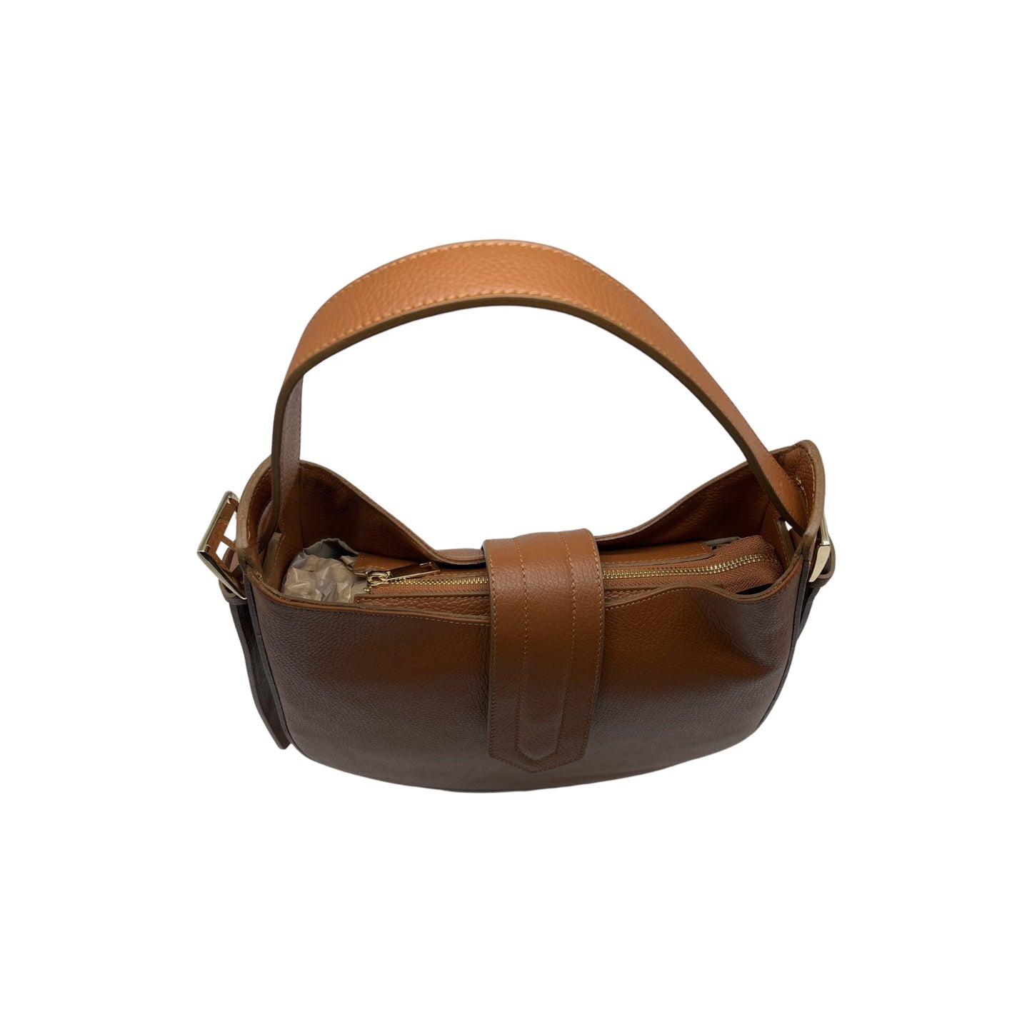 ERICA GRAINED LEATHER SHOULDER BAG CAMEL