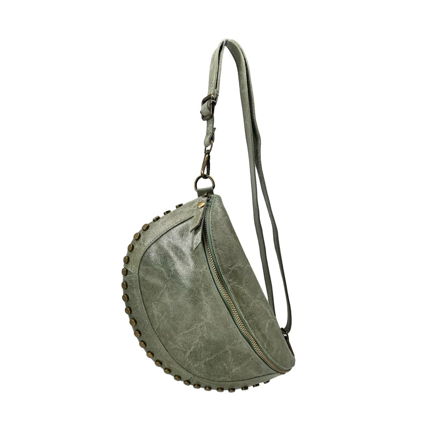 SAC BANANE CUIR BROSSE CLOUTE