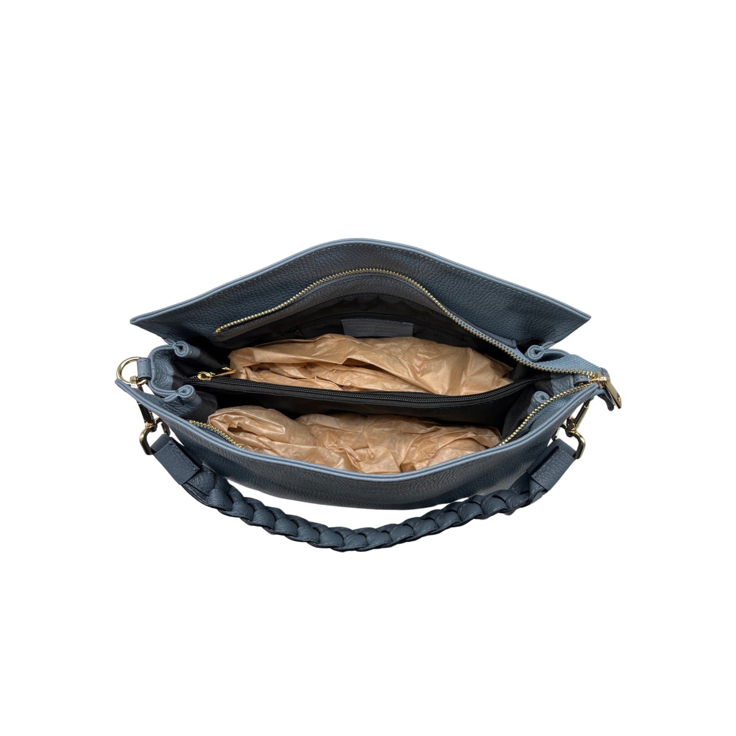 NATHALIE GRAINED LEATHER SHOULDER BAG BLUE JEANS