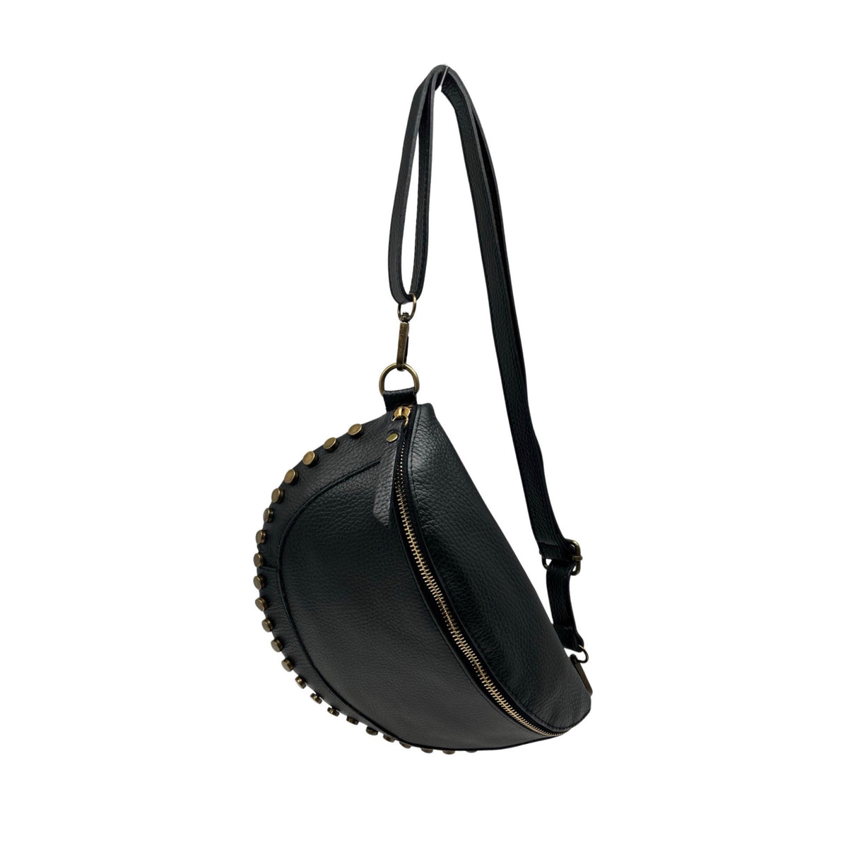 Sac Banane en Cuir Grainé Clouté 26cm