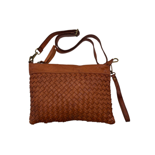 BARBARA CAMEL WASHED LEATHER POUCH BAG