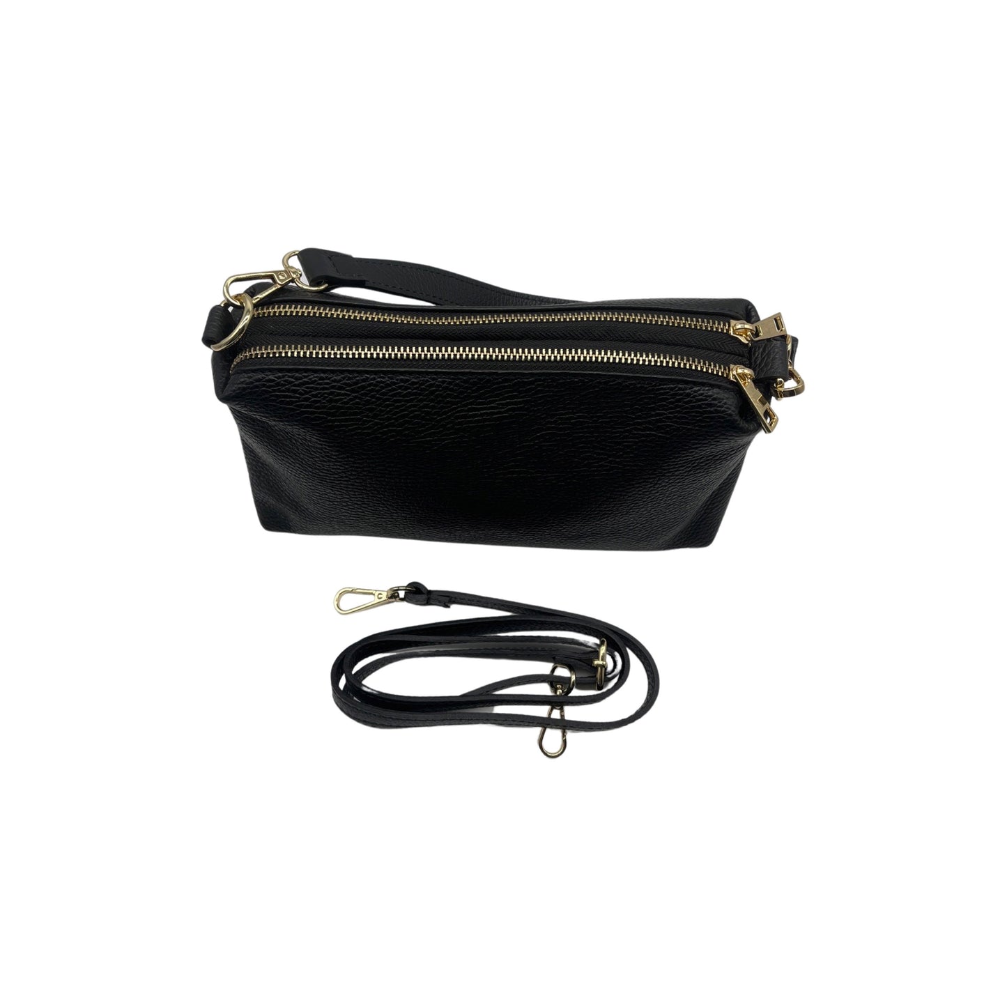 ZOE-TASCHE AUS genarbtem Leder, 2 Fächer, Schwarz