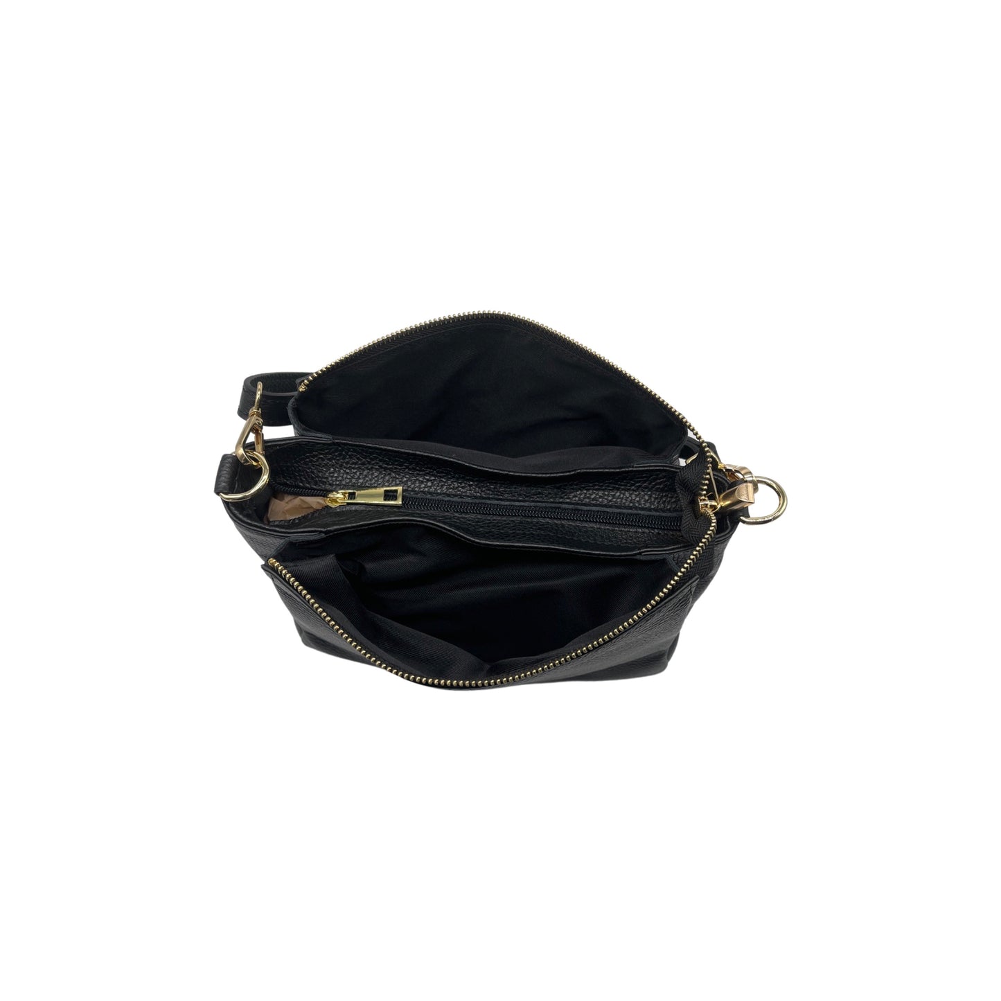 SCHWARZE SOPHIE-TASCHE AUS genarbtem Leder mit 3 Fächern