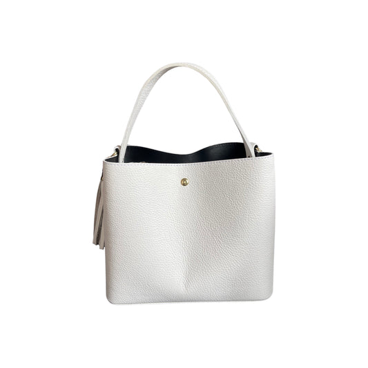 ELOISE G GRAIN LEATHER BUCKET BAG WHITE