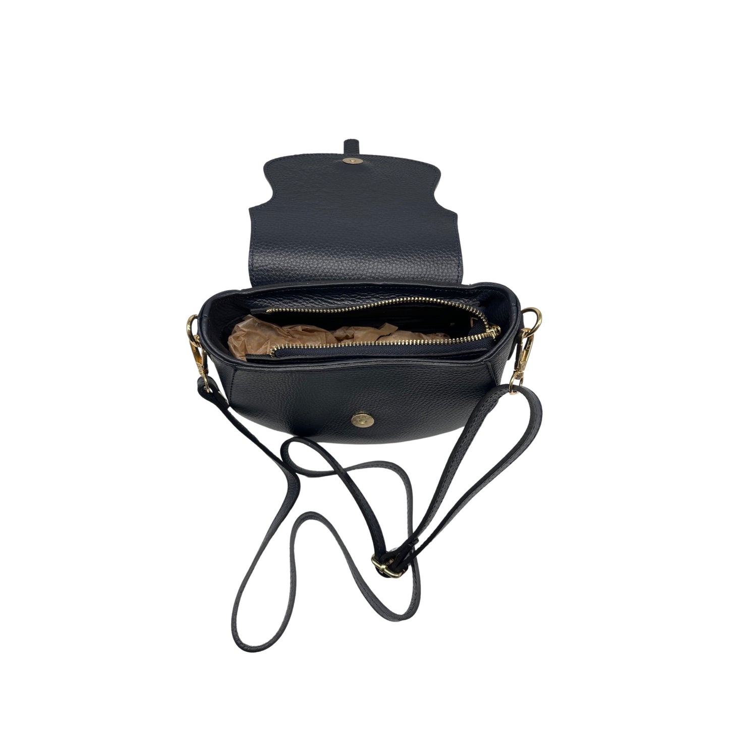 Umhängetasche Madelena aus marineblauem, genarbtem Leder