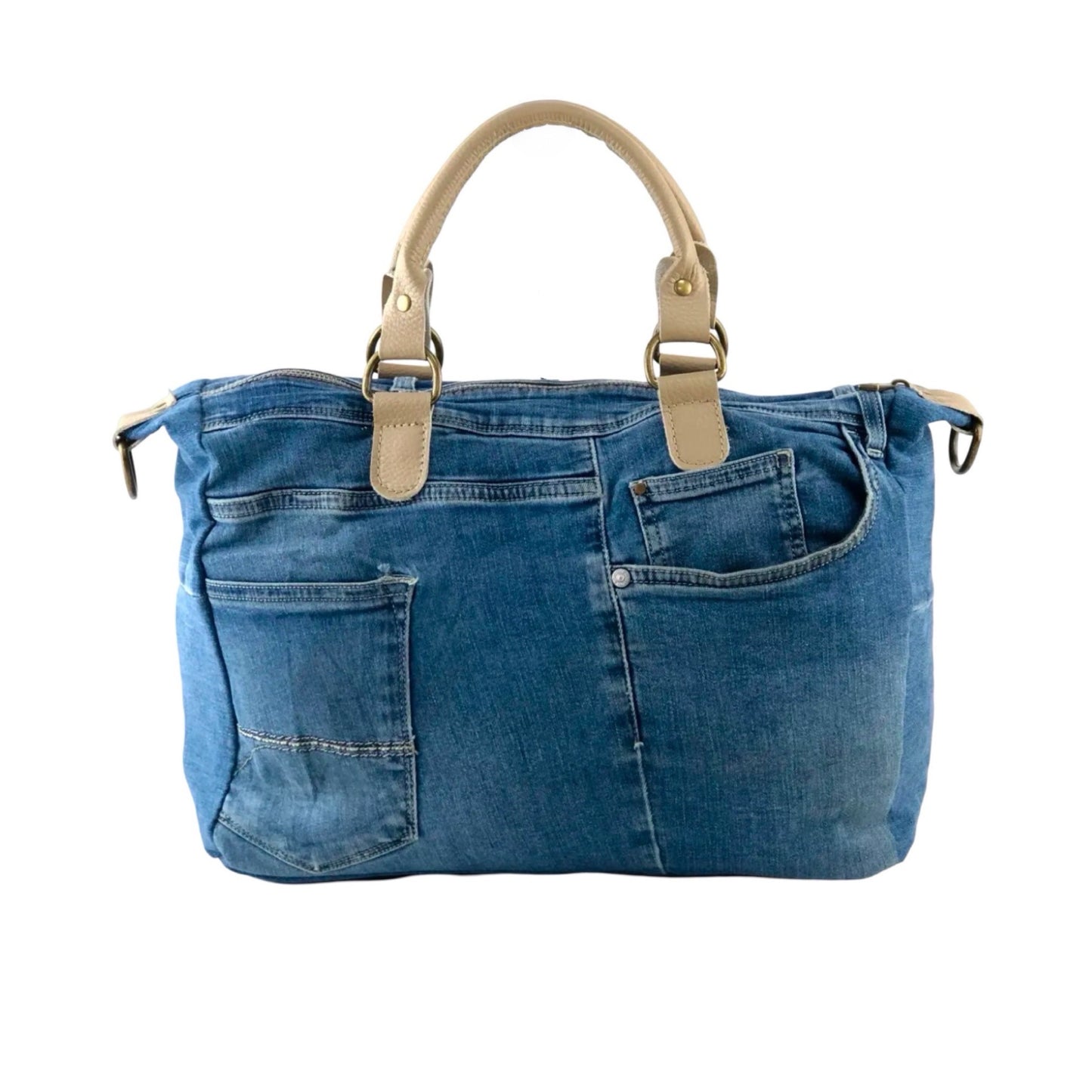 SAC A MAIN JEAN VINTAGE GARNI CUIR
