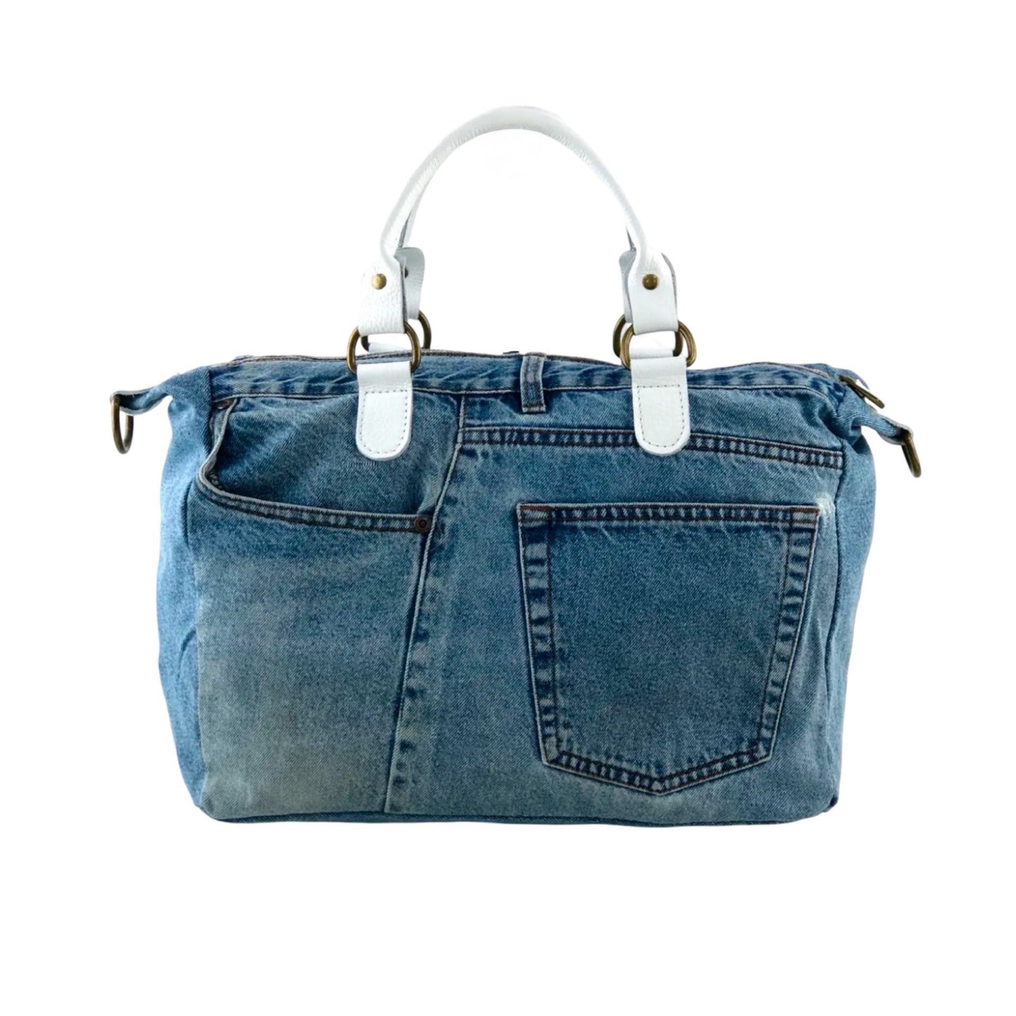 SAC A MAIN JEAN VINTAGE GARNI CUIR