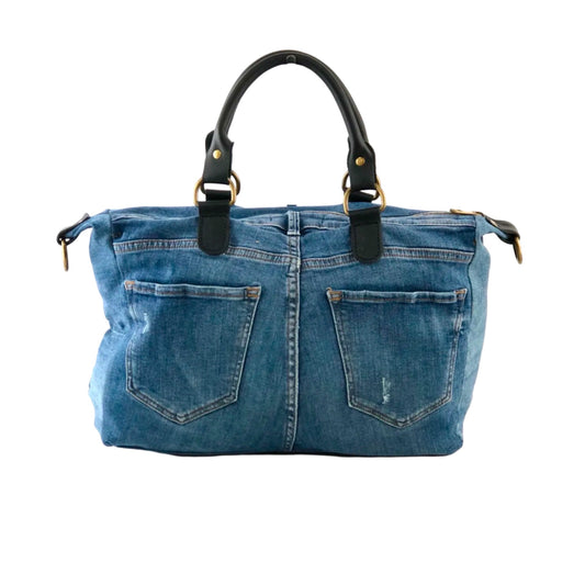 SAC A MAIN JEAN VINTAGE GARNI CUIR