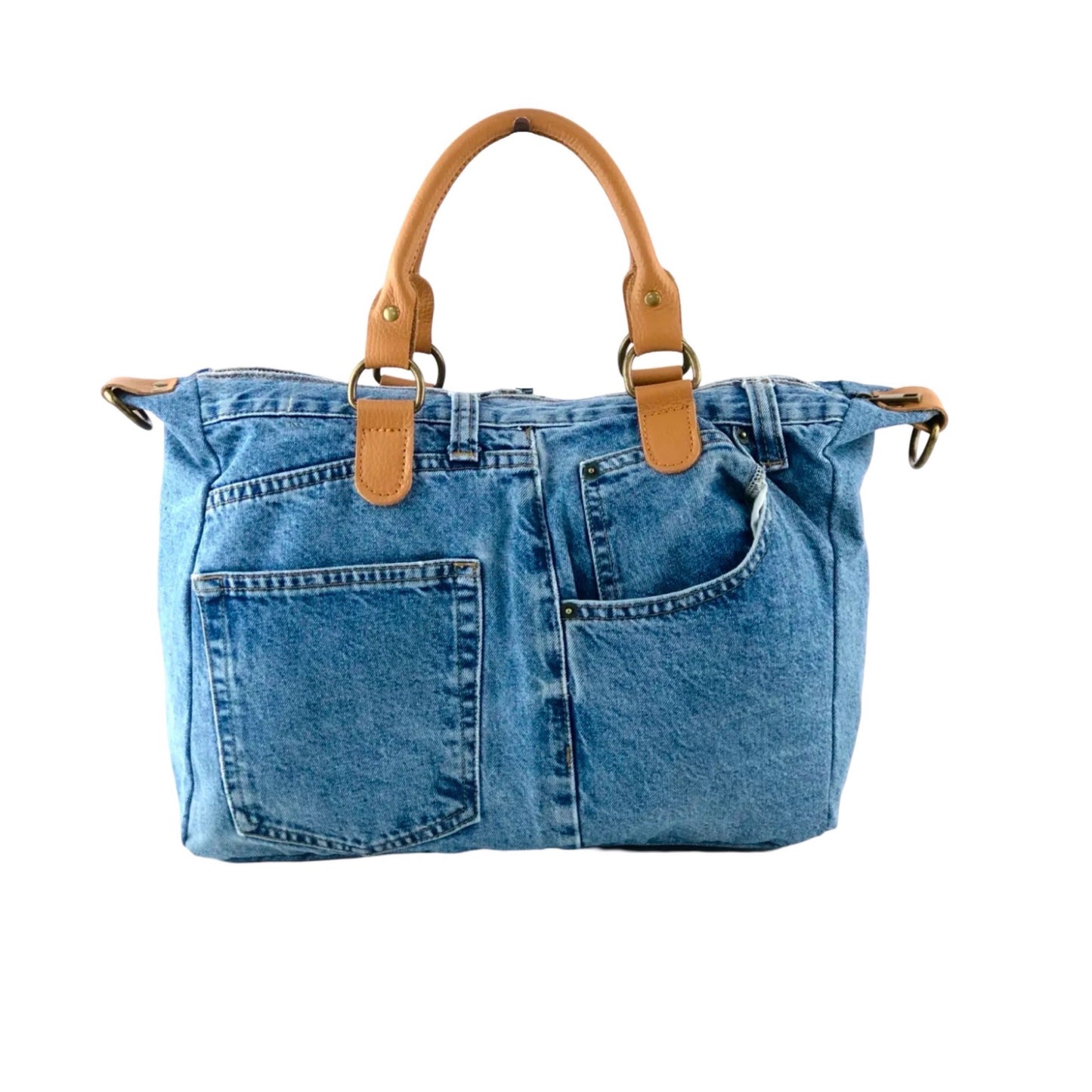 SAC A MAIN JEAN VINTAGE GARNI CUIR