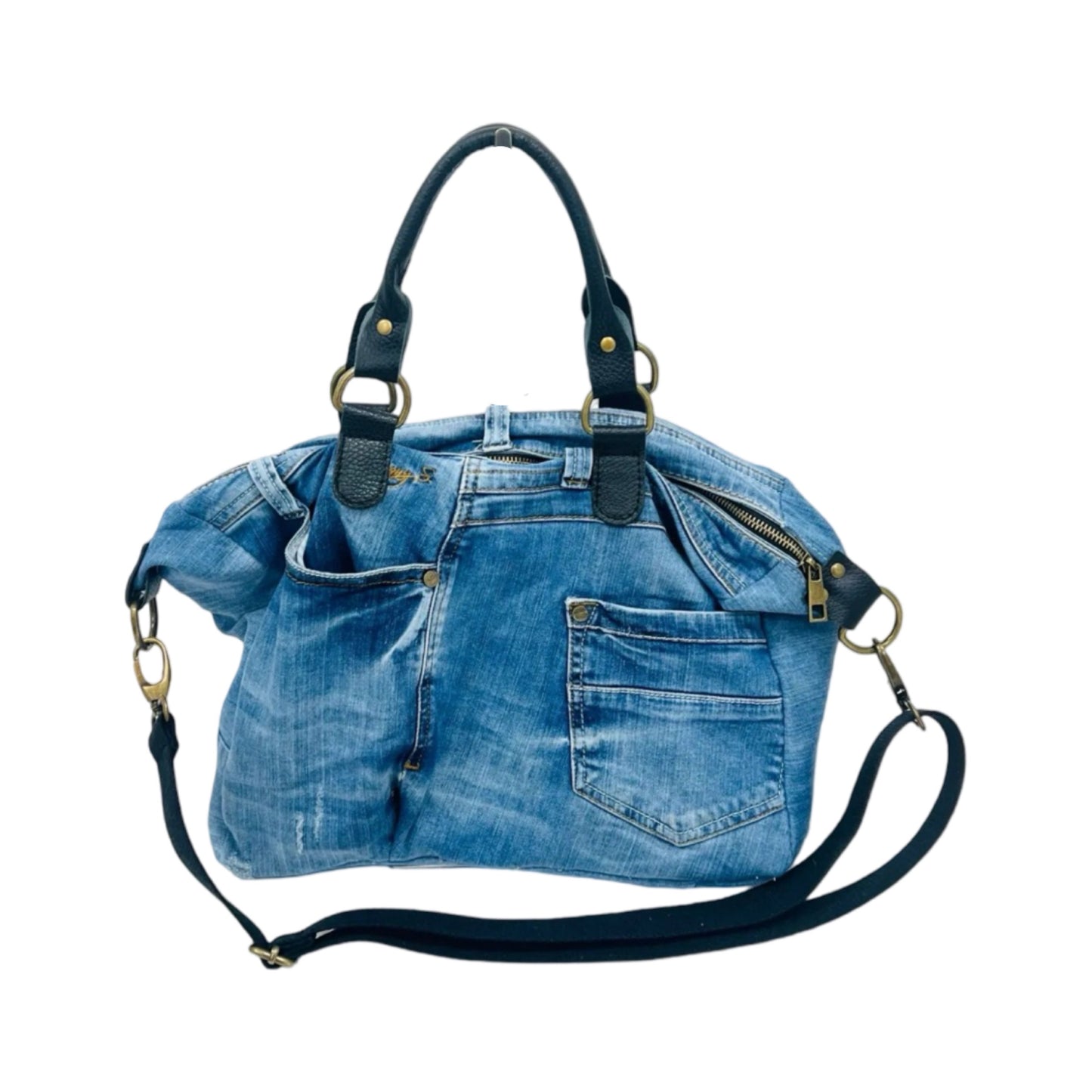 SAC A MAIN JEAN VINTAGE GARNI CUIR