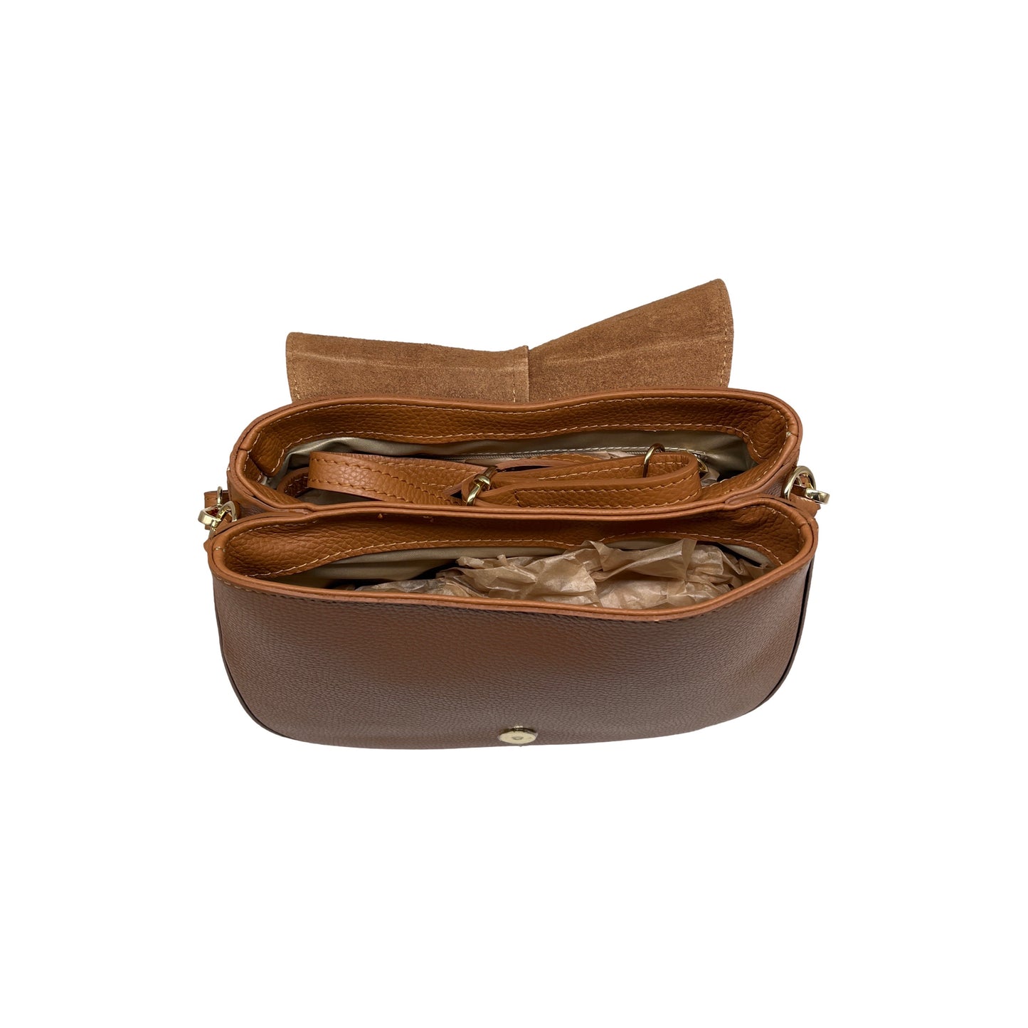 DANIELA CAMEL GRAINED LEATHER SHOULDER BAG