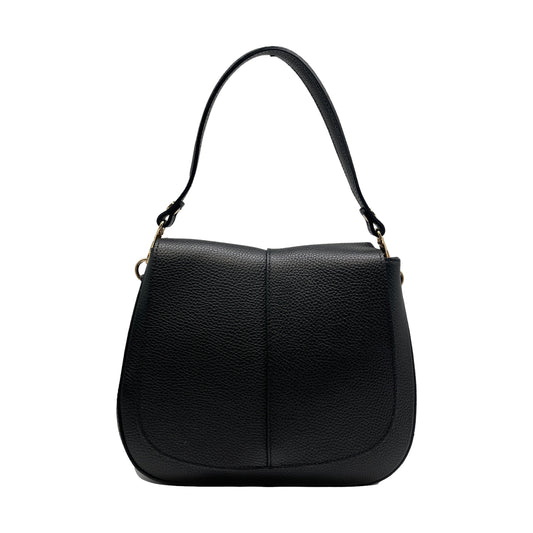 BLACK DANIELA GRAINED LEATHER SHOULDER BAG