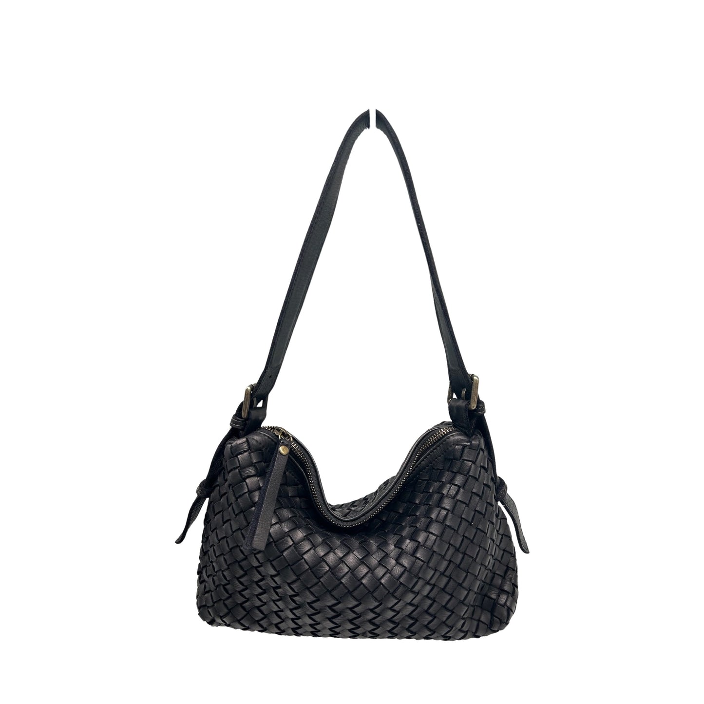 BLACK IRIS WASHED LEATHER SHOULDER BAG