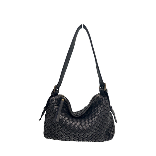 BLACK IRIS WASHED LEATHER SHOULDER BAG