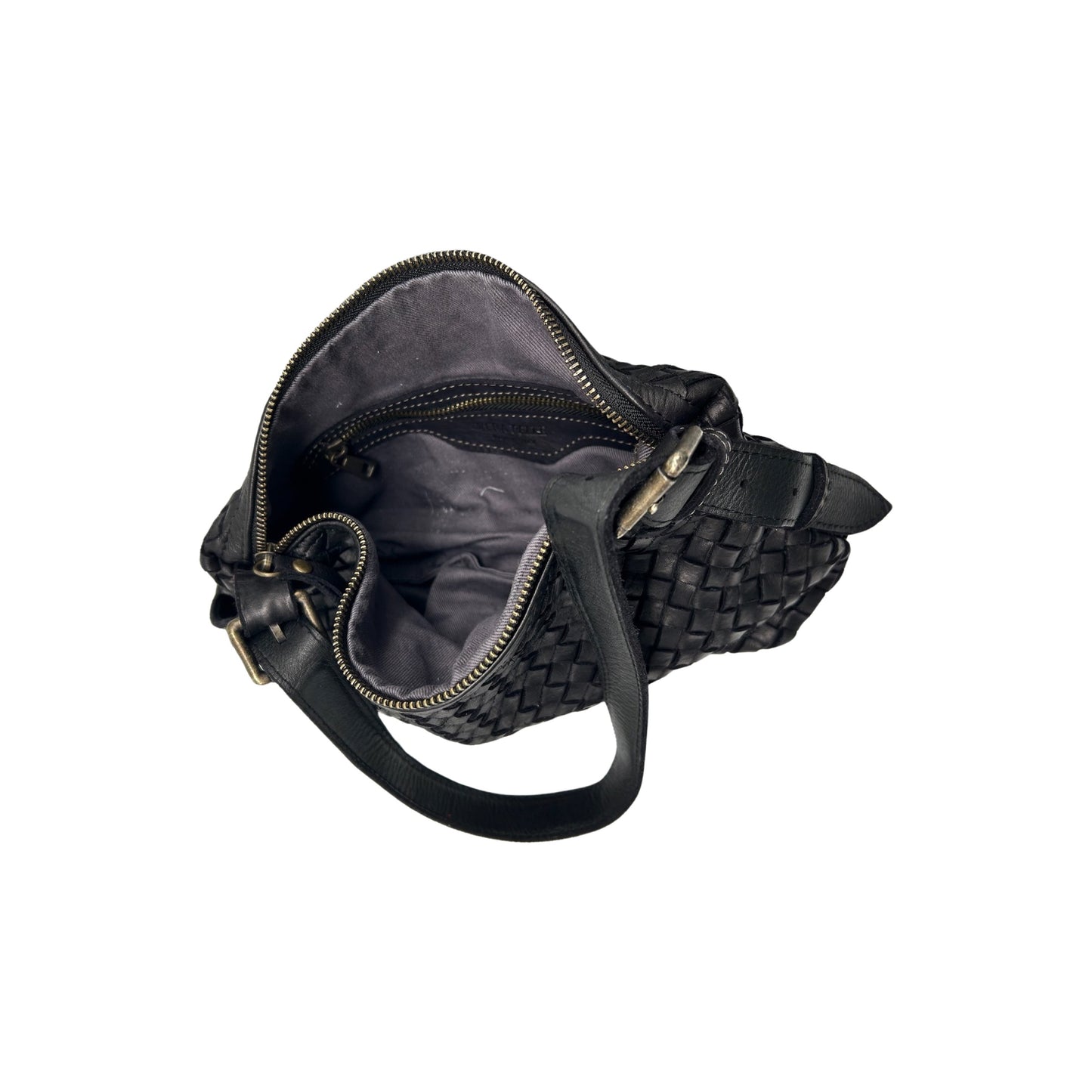 BLACK IRIS WASHED LEATHER SHOULDER BAG
