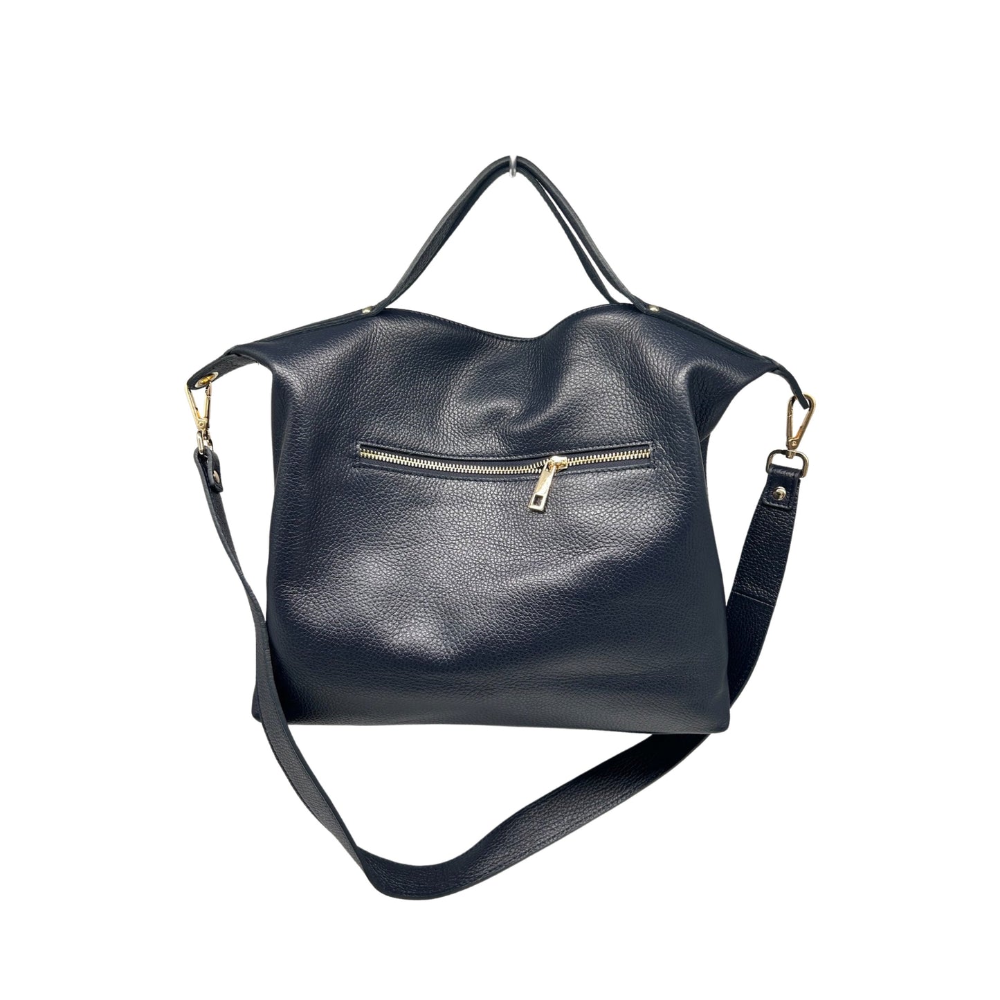 SARA-HANDTASCHE AUS BLAUEM genarbtem Leder